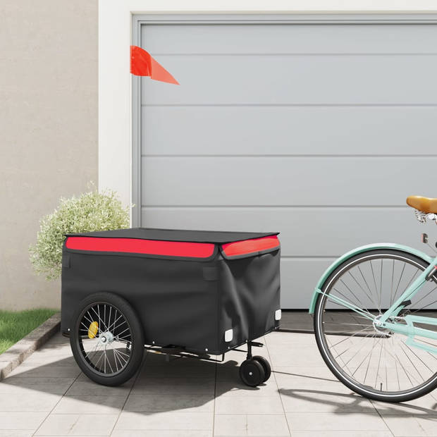 vidaXL Fietstrailer 45 kg ijzer zwart en rood