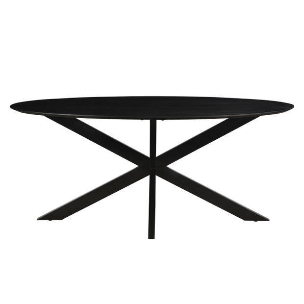 Livingfurn - Eetkamertafel Oslo Oval Spider Black 160 cm - Mangohout / Gecoat Staal