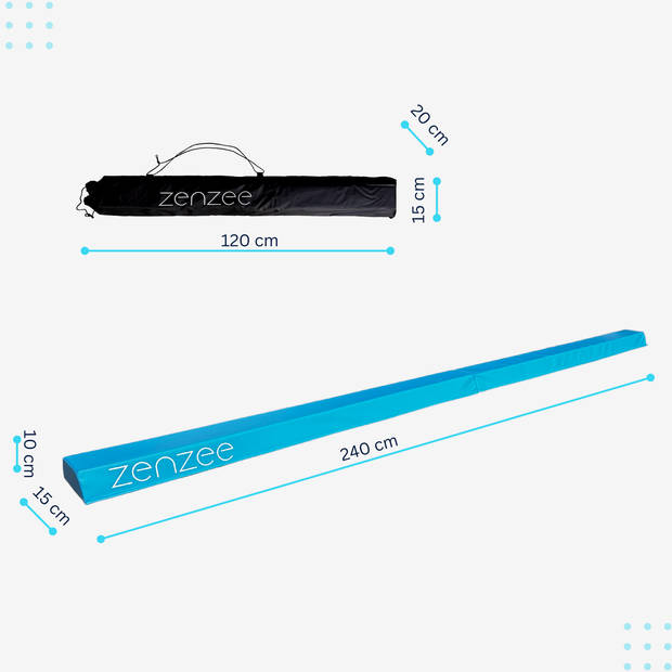 Turnbalk - Evenwichtsbalk - Balanstrainer - Balans speelgoed - Blauw - 240 cm - Incl. draagtas
