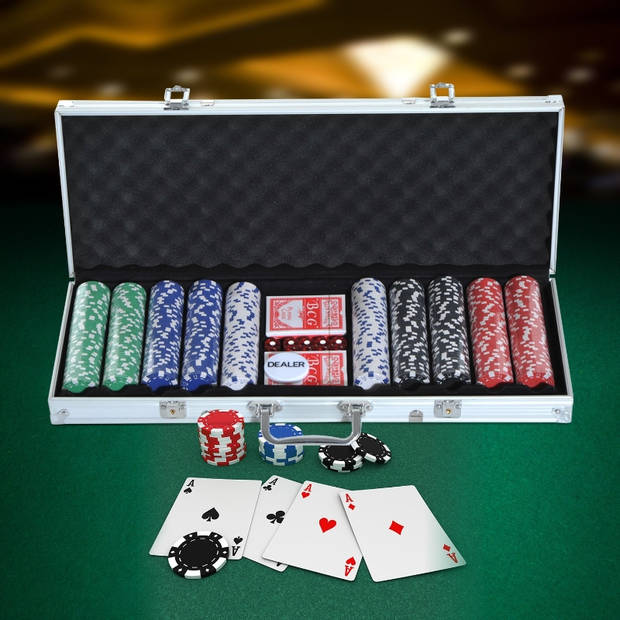 Pokerset - Poker - Poker chips 500 stuks - Poker set - 55,5x22x6,5 cm