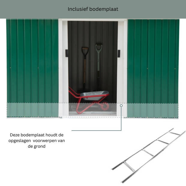 Tuinkast- Opbergkasten met deuren - Tuinhuis - Tuinschuur - Schuur voor gereedschap - Donkergroen - 280 x 130 x 172 cm