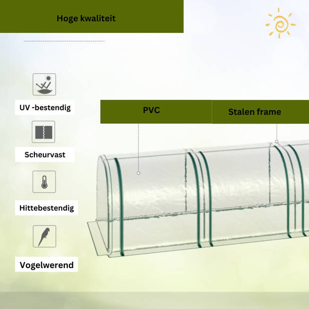 Broeikas - Foliekas - Kweekkas - Tuinkas - Kweektent - Kas - Groen 295 x 100 x 80 cm