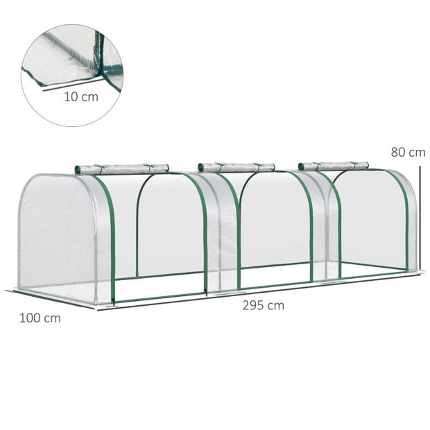 Broeikas - Foliekas - Kweekkas - Tuinkas - Kweektent - Kas - Groen 295 x 100 x 80 cm