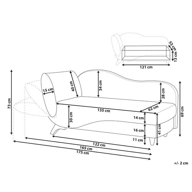 Beliani MERI - Chaise longue-Zwart-Fluweel