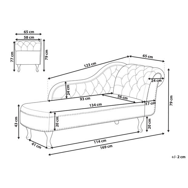 Beliani NIMES - Chaise longue-Groen-Fluweel