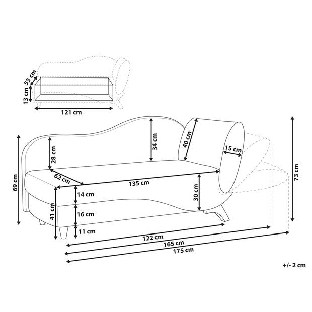 Beliani MERI - Chaise longue-Roze-Fluweel