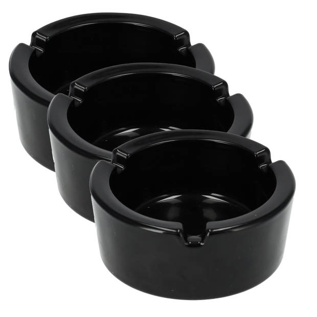 3x Stylish Pottery Ashtray 8.5cm x 3.5cm - Cigarette ashtray - Black - Ashtray glass - Perfect Smoking Accessory