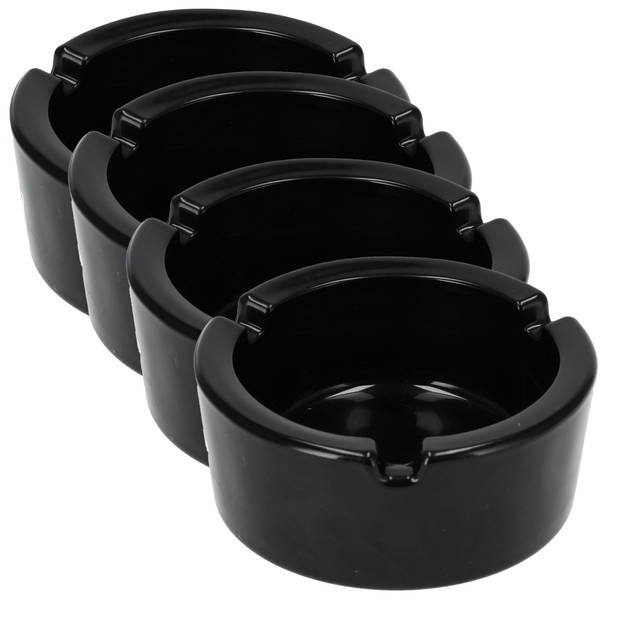 Glass Ashtray for Cigarette 8.5cm Diameter Heat-Resistant Glass Ash Tray Set of 4 in Black