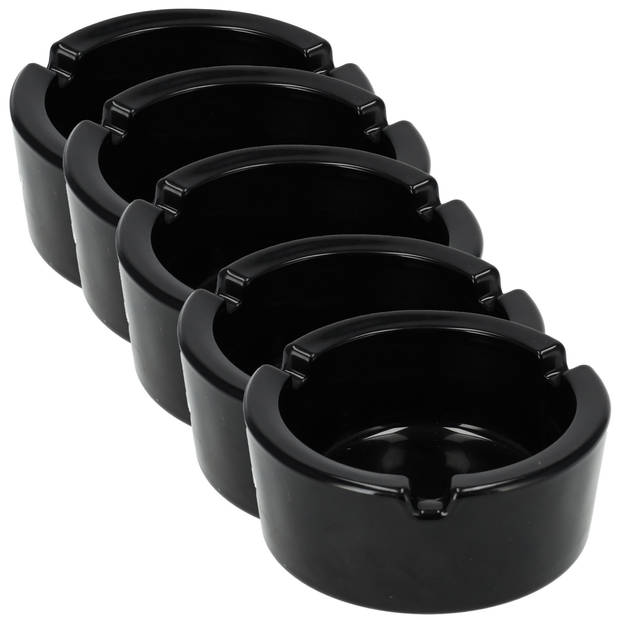 Glass Ashtray for Cigarette 8.5cm Diameter Heat-Resistant Black Glass Ash Tray, Set of 5