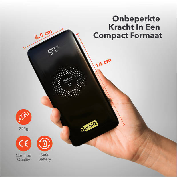 QuchiQ Draadloze Powerbank 20000mAh Quick Charge - Powerbank Geschikt voor Iphone, Samsung en Apple