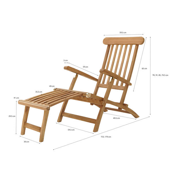 AXI Costa ligstoel van Teak Hout Lounger Deckchair / Tuinligstoel verstelbaar in 4 standen