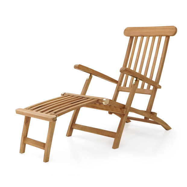 AXI Costa ligstoel van Teak Hout met Kussen Lounger Deckchair / Tuinligstoel verstelbaar in 4 standen