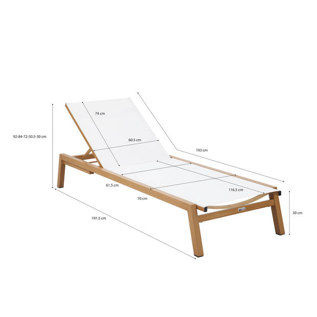 AXI Logan Ligbed in Hout Look / Crème Lounger met Aluminium frame verstelbaar in 5 standen