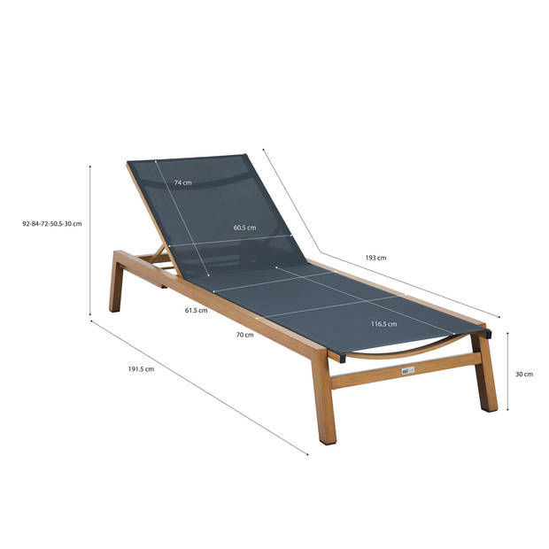 AXI Logan Ligbed in Hout Look / Antraciet Lounger met Aluminium frame verstelbaar in 5 standen