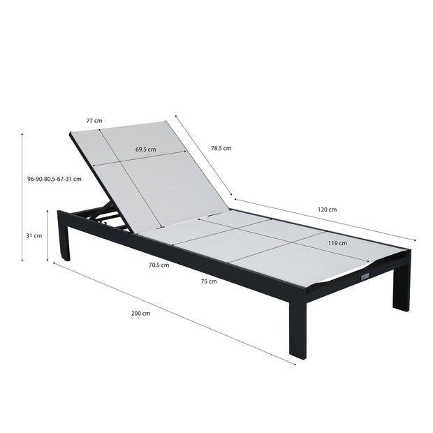 AXI Elio Ligbed in Antraciet / Crème Lounger met Aluminium frame verstelbaar in 5 standen