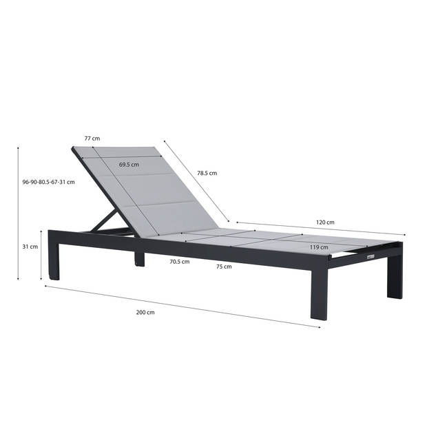 AXI Elio Ligbed in Antraciet / Grijs Lounger met Aluminium frame verstelbaar in 5 standen