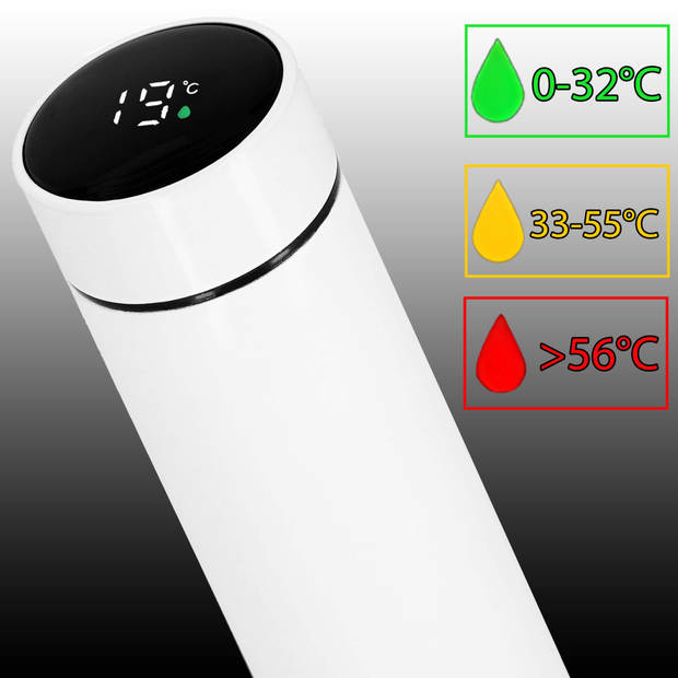 Springos Thermosfles - Thermoskan - LCD- Display - 500 ML - RVS - Wit
