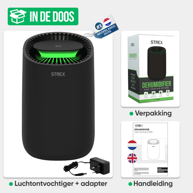 Strex Luchtontvochtiger - Extreem Stil - 600ml/dag - Zwart - Geschikt voor Huis / Slaapkamer & Kantoor