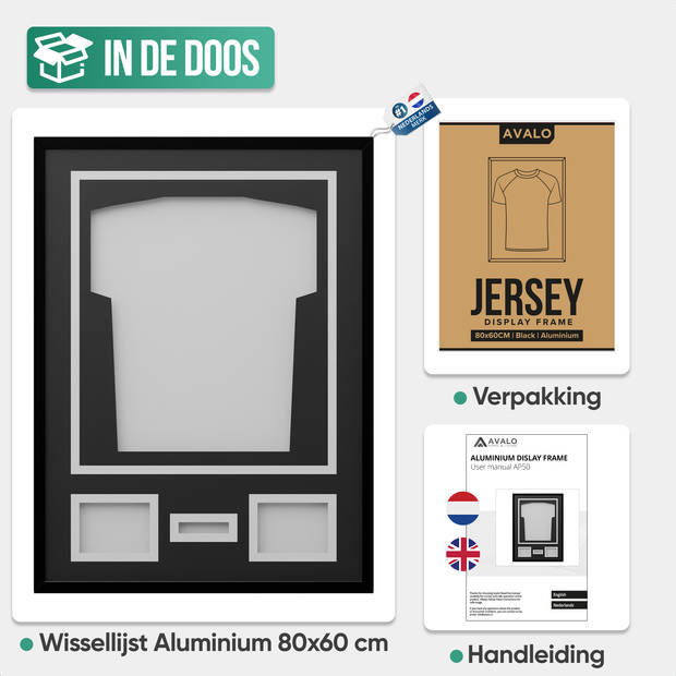 Avalo Wissellijst Aluminium - Inlijsten Voetbal Shirt - 3D Box Frame - 60x80 CM - Zwart - Diepe lijst - Shirt Inlijsten