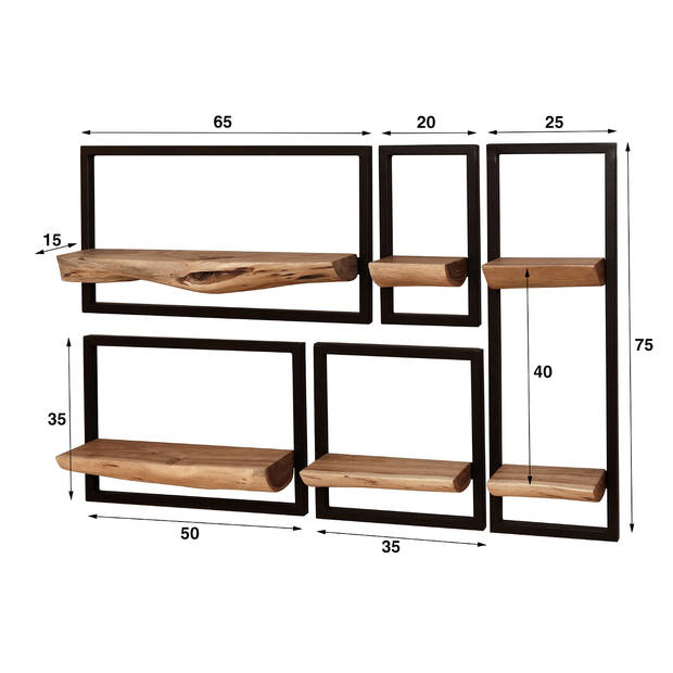 Giga Meubel - Wandrek Rechthoek - Naturel Acaciahout - Set Van 5