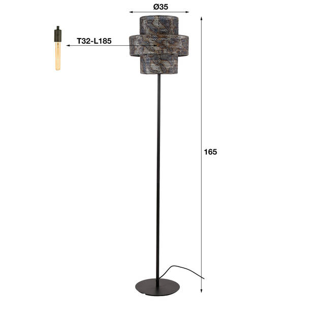 Giga Meubel - Vloerlamp Metaal - Zwart/Bruin - 1-Lichts - 35x35x165cm