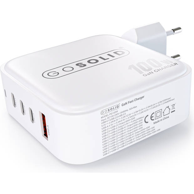 GO SOLID! GaN2 Quick charger 100W (1x USB QC3.0, 3x USB-C PD3.0)