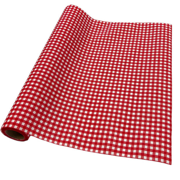 3-IN-1 ROL Tafelloper en Placemats Airlaid - Vichy Rood/Wit Geblokt - 40 x 480 cm - 4 Rollen