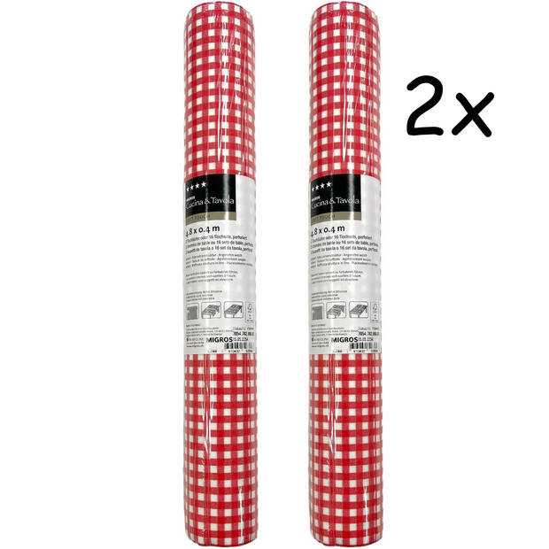 3-IN-1 ROL Tafelloper en Placemats Airlaid - Vichy Rood/Wit Geblokt - 40 x 480 cm - 2 Stuks