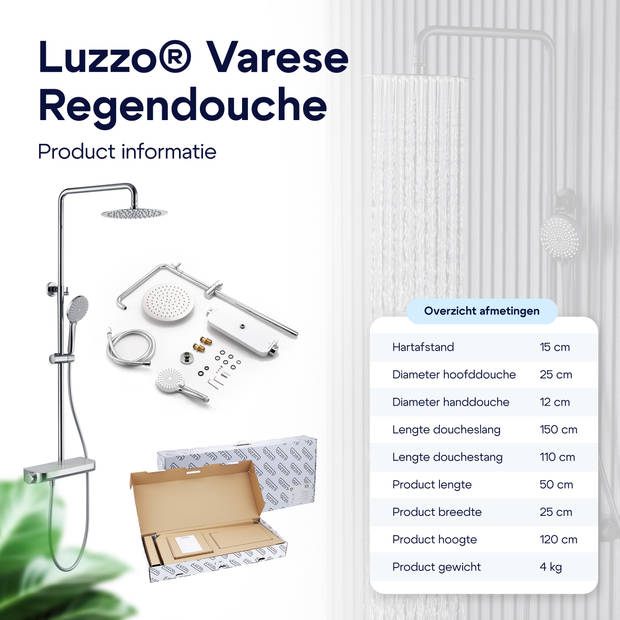 Luzzo® Varese Regendouche Thermostaat Met planchet -Chroom/Wit