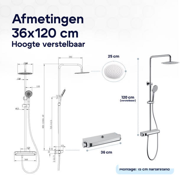 Luzzo® Varese Regendouche Thermostaat Met planchet -Chroom/Wit