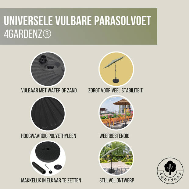 4gardenz® universele Vulbare Parasolvoet 27-37 kg - 51cm - Zwart