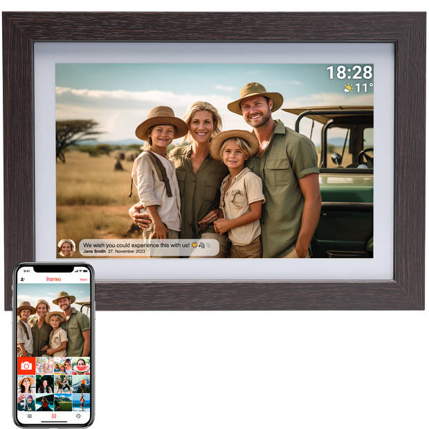 Denver Digitale Fotolijst 10.1 inch - Hout - HD - Frameo App - Fotokader - WiFi - 16GB - PFF1042DW
