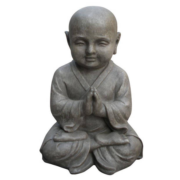 stonE'lite - Boeddha Shaolin Monnik Meditatie 25X20X42 Cm Licht Grijs Fiberclay