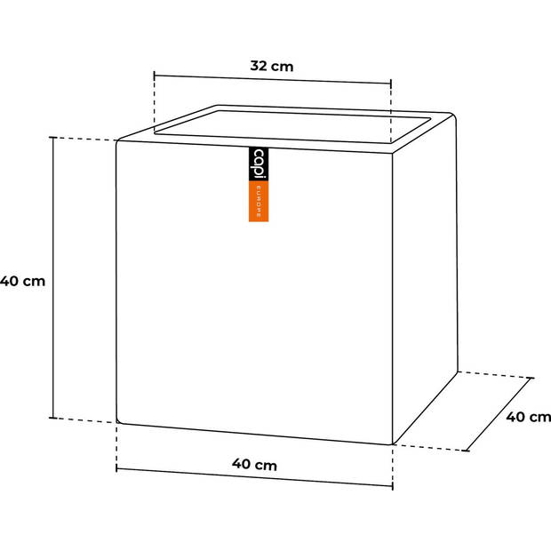 Capi Europe - Bloempot vierkant Rib NL - 40 x 40 cm - Zwart