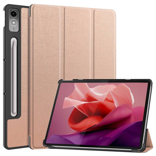 Basey Lenovo Tab P12 Hoesje Kunstleer Hoes Case Cover -Rose Goud