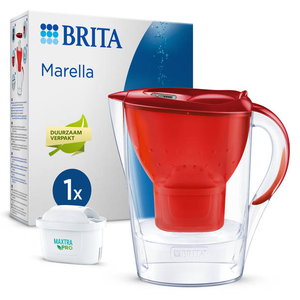 BRITA Marella Waterfilterkan Rood 2.4L – met 1 MAXTRA PRO AIO Filter – Duurzaam verpakt