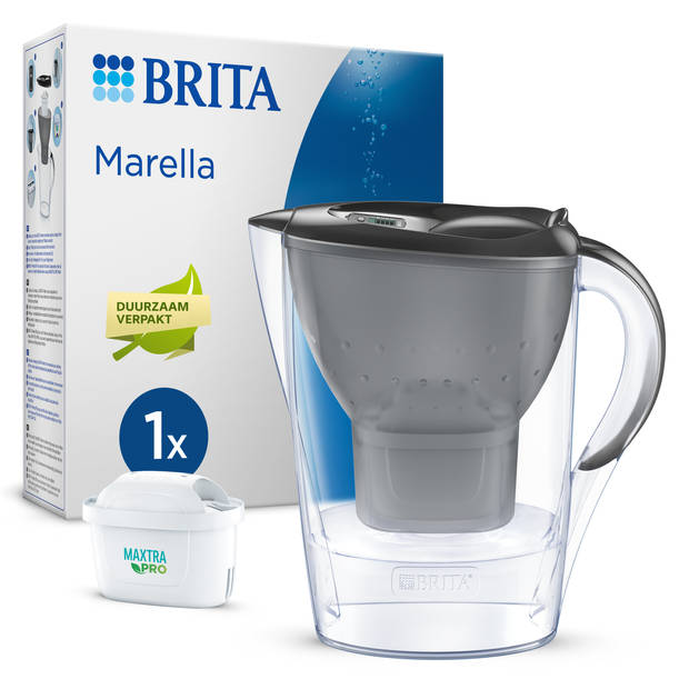 BRITA Marella Waterfilterkan Grijs 2.4L – met 1 MAXTRA PRO AIO Filter – Duurzaam verpakt