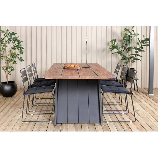 Doory tuinmeubelset tafel 100x250cm en 6 stoel Lina zwart, naturel.