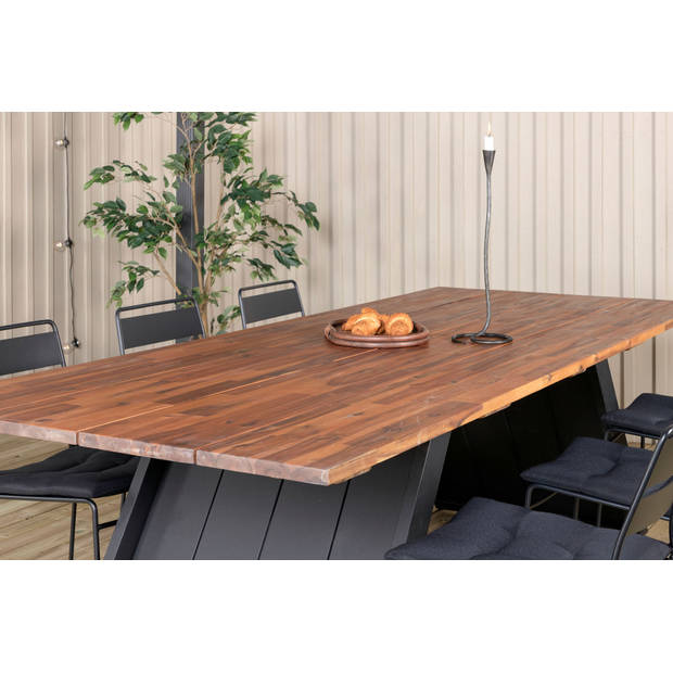 Doory tuinmeubelset tafel 100x250cm en 6 stoel Lina zwart, naturel.