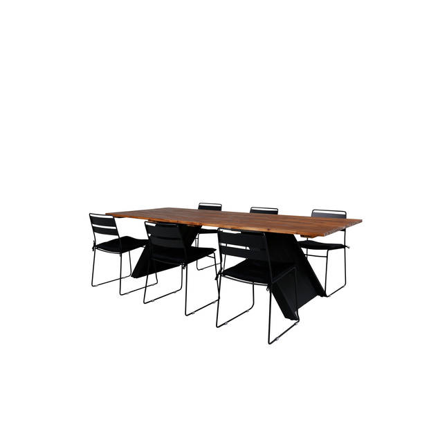 Doory tuinmeubelset tafel 100x250cm en 6 stoel Lina zwart, naturel.