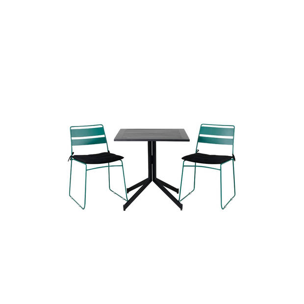 Way tuinmeubelset tafel 70x70cm en 2 stoel Lina groen, zwart.