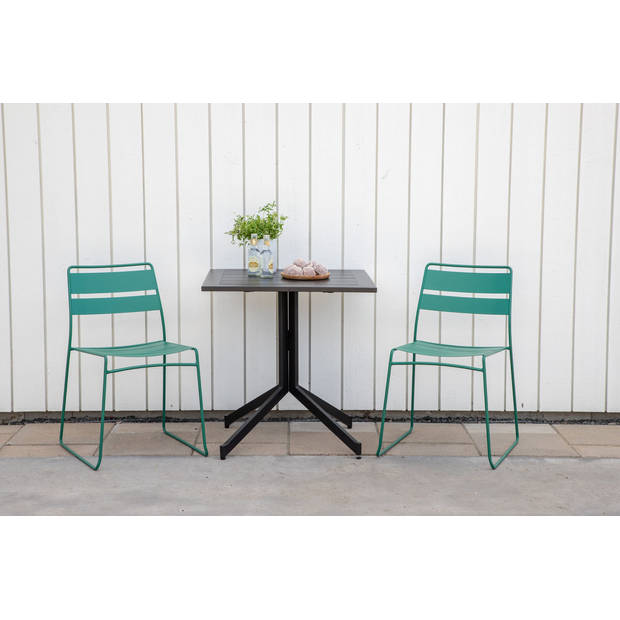 Way tuinmeubelset tafel 70x70cm en 2 stoel Lina groen, zwart.