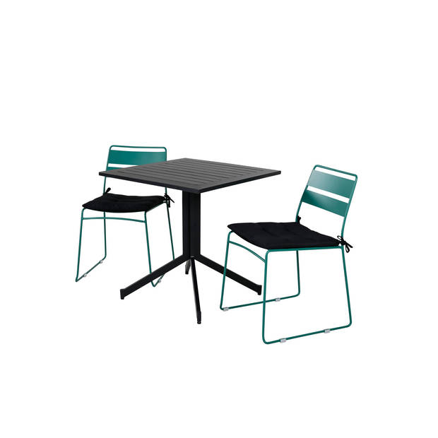 Way tuinmeubelset tafel 70x70cm en 2 stoel Lina groen, zwart.