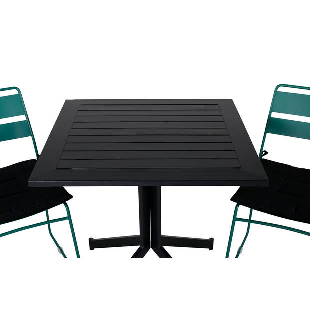 Way tuinmeubelset tafel 70x70cm en 2 stoel Lina groen, zwart.