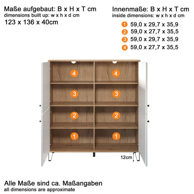 TouchWO dressoir 4 deuren eiken decor, wit mat.