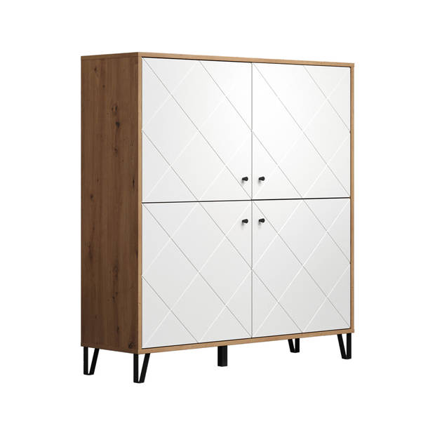 TouchWO dressoir 4 deuren eiken decor, wit mat.