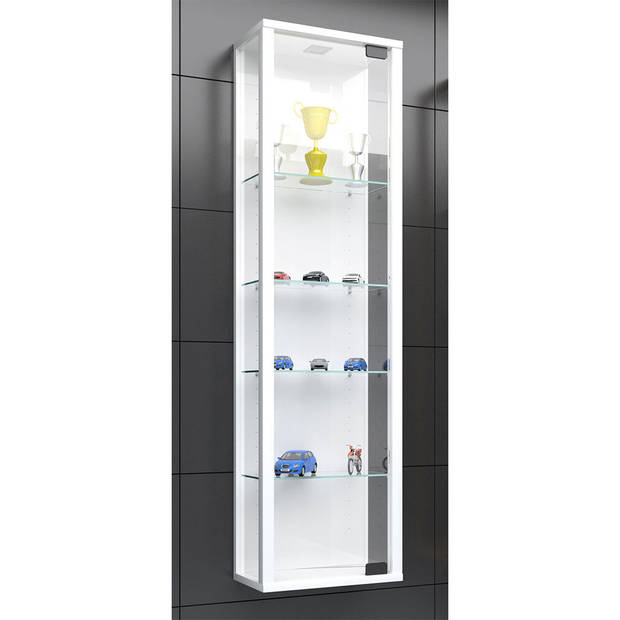 Stano Mini vitrinekast Wandmontage 1 glazen deur met ledlicht om op te hangenwit.