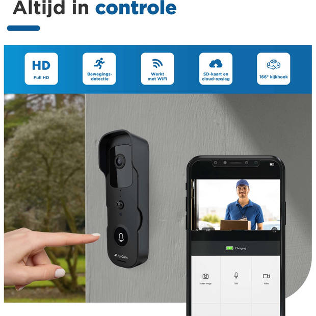 AyeCam Draadloze Video Deurbel Met app - Nachtvisie - Bewegingsdetectie - Deurbelset-Incl 32 GB SD