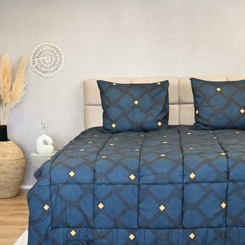 HappyBed Blue mosaic 240x220 - Wasbaar dekbed zonder overtrek - Bedrukt dekbed zonder hoes