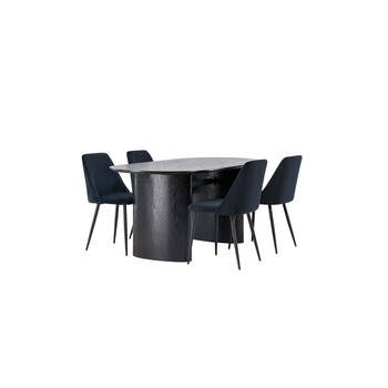 Isolde eethoek tafel zwart en 4 Night stoelen zwart.